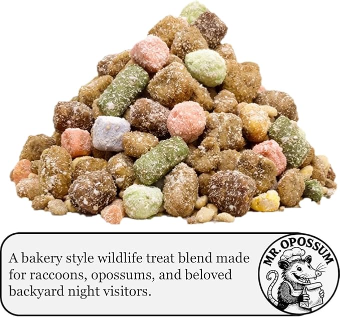 Porch Party Mix™ Raccoon and Opossum Food Wildlife Treat Blend for Backyard Feeding with Marshmallows Beef Chicken Lamb Ocean Fish and Peanut Butter Puffs (3 lb Pouch)