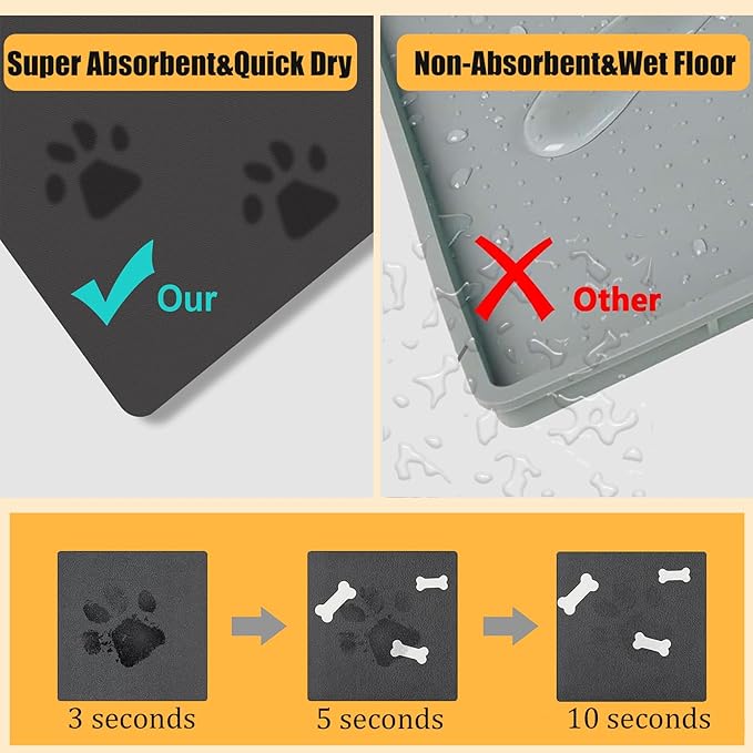 18"×30" Dog Food Mat-Absorbent Dog Mat for Food and Water, No Stains Quick Dry Cat Food Bowl Mat with Footprints for Messy Drinkers,Brown