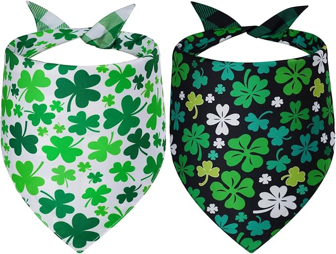 St Patricks Day Dog Bandanas Small 2PCS, Triangle Reversible Scarf for Boy and Girl, Adjustable Puppy Bibs for Pet Cats