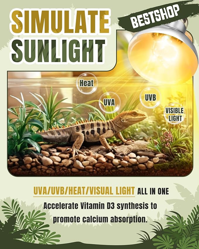Heat Lamp Bulbs, 160 Watt Reptile Heat Bulb, Full Spectrum UVA UVB Light Bulb, Natural Daylight, Basking Spot, Sun Light for Reptile and Amphibian, Pack of 2
