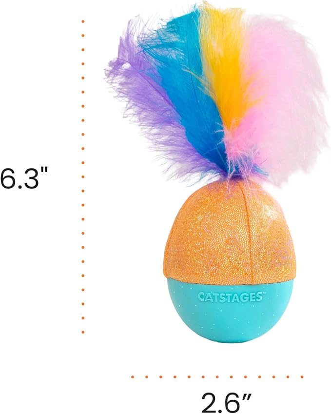 Catstages Whack N' Wobble Ball Intearctive Cat Toy, Weighted Ball with Feathers, Bell, Glitter Fabric & Catnip Oil, Turquoise - Image 8