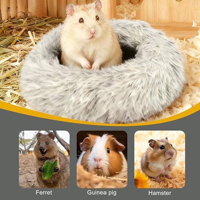2-Pack Guinea Pig Backpack and Burrowing Bed, Portable Small Animal Cage with Bubble Clear Window, Plush and Fluffy Hideaway Pet Bed for Piggies, Hamster