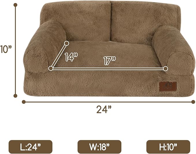 Hollypet Fluffy Dog Cat Bed Pet Couch Beds Plush Soft Warming Washable Puppy Bed for Small Medium Dogs and Large Cats, Dark Brown, 24" L x 18" W x 10" Th