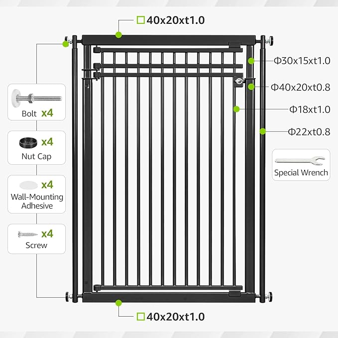 78.8" Extra Tall Cat Gate, 28.3-33" Wide Safety Metal Cat Door, Pressure Mounted Easy Walk Through Pet Gate with Door for Stairs, Doorways, Black