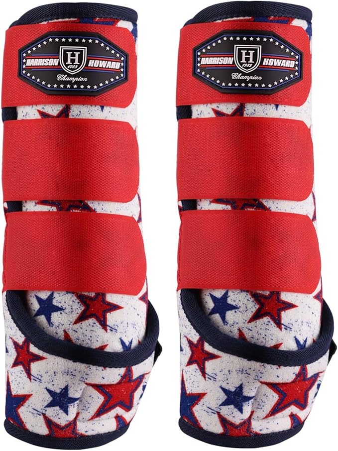 Harrison Howard Horse Sport Medicine Front Shock-Absorbing Boots All-Round Lower Limb Protection & Support Sport Boots Perfect for Endurance Training and Performance Pack of 2 Red Dream Star M
