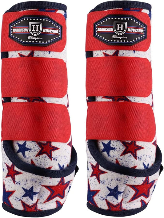 Harrison Howard Horse Sport Medicine Front Shock-Absorbing Boots All-Round Lower Limb Protection & Support Sport Boots Perfect for Endurance Training and Performance Pack of 2 Red Dream Star M