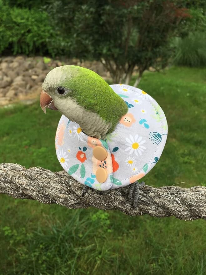 Adjustable Bird Collar - Recovery Collar Parrot Elizabeth Collar for Feather Plucking Feather Protector Shield with Soft Padded Cotton Neck Cone Anti-bite Anti-Licking Wound Healing (3XL,Flower)