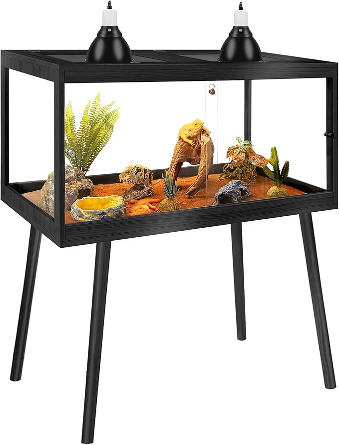 PROLEE Reptile Enclosure with Leg, 35 Gallons Bearded Dragon Tank, Tempered Glass Lizard Tank with Metal Mesh Tops and Lockable Door, Spacious Reptile Habitat for Snake,Lizard (Black)