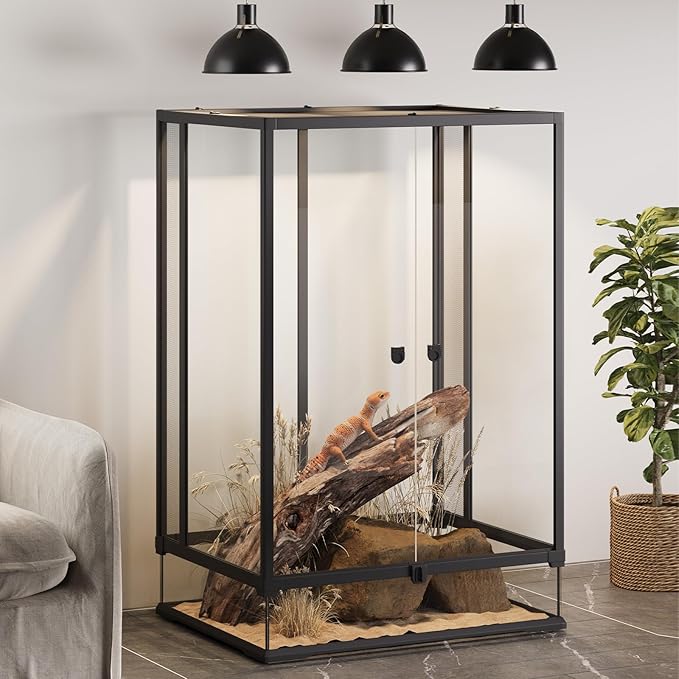 Erinnyees 67 Gallon Reptile Terrarium with Top Screen Ventilation, Snake Habitat with Heating Pad Space, Front Opening Reptile Vivarium with Sliding Cable Outlet for Snakes, Leopard Geckos, Turtles