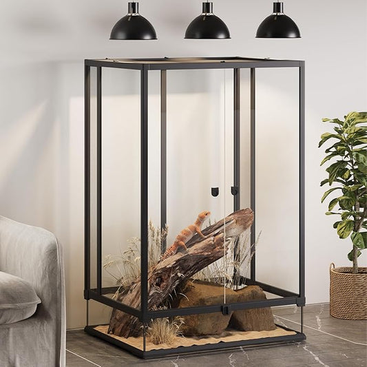Erinnyees 67 Gallon Reptile Terrarium with Top Screen Ventilation, Snake Habitat with Heating Pad Space, Front Opening Reptile Vivarium with Sliding Cable Outlet for Snakes, Leopard Geckos, Turtles