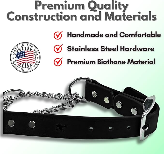 Martingale Collar for Dogs, Biothane, Stainless Steel Hardware, No Pull, Made in The USA, Professional Grade,XXS, Black
