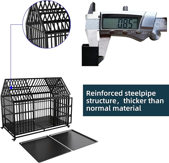 54 Heavy Duty Dog Crate with Mat, Escape Proof Dog Kennel Indoor, High Anxiety Dog Cage with Double Door, Extra Large Crate for Large Dogs with Removable Tray