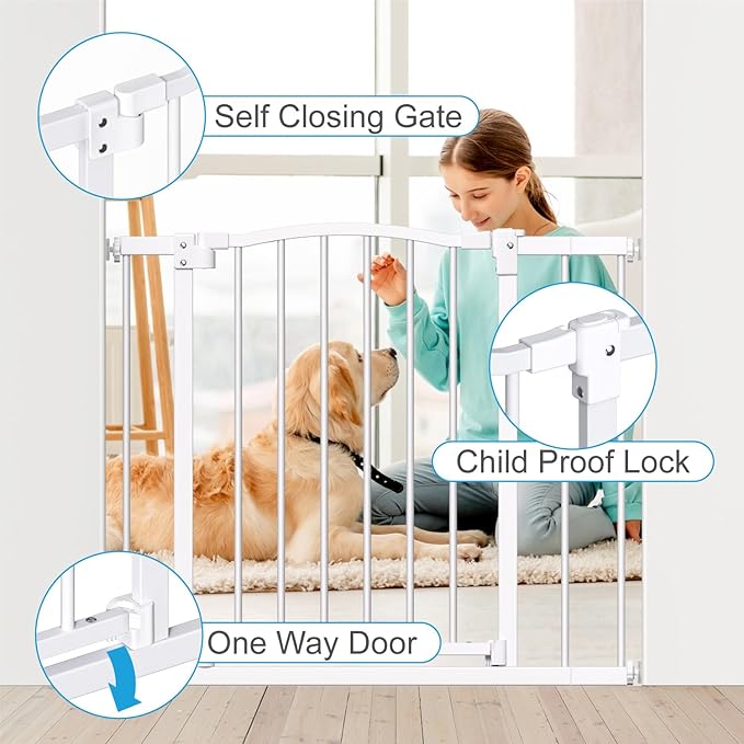 Great Gates Pet Gate - Durable Steel Gate for Stairs - Self-Closing Door & 2-Step Child Proof Lock - Wall-Friendly Dog Gates for Doorways (Fits Most) - 29.8"- 47.5", 34” Tall