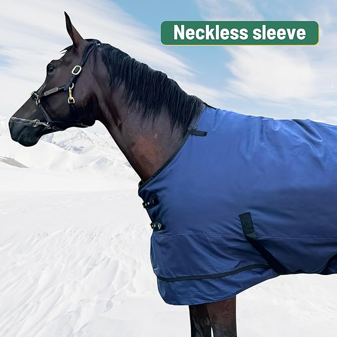 Horse Turnout Blanket | Medium Weight Horse Blanket with 1200D 250g Cotton Filling | Detachable Neck Cover & Belly Wrap (72in/135cm)