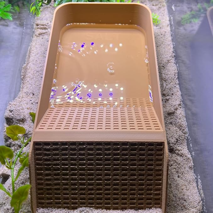Hermit Crab, Lizard, Turtle, Amphibian XL Watering Pool | Platform Pool Accessory with Access Ramp for Pet Habitats | 9.75" x 5" | Made in USA (X-Large) (Fresh Only, Tan)