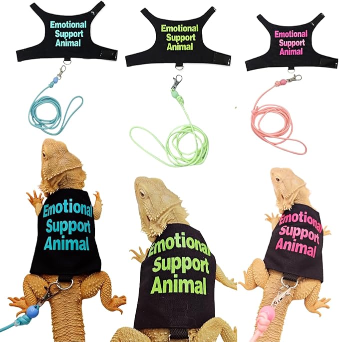 3 Sets - Bearded Dragon Lizards Clothes with Leash Set for Small Pets Reptiles Guinea Pig Apparel Lizards Outdoor Walking Training Harness Leash Hand-Made Costume Photo Prop