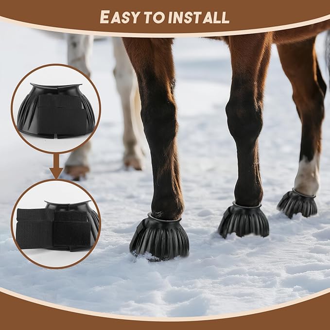 1 Pair Horse Bell Boots - No-Rub Design for Hoof Protection, Shock-Absorbing Rubber, Quick Hook & Loop Closure, Turnout & Training Use
