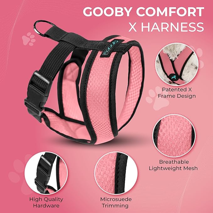 Gooby Comfort X Head in Harness - Pink, Small Harness Patented Choke-Free X Frame - Perfect on The Go Harness for Medium Dogs No Pull or Small Dogs for Indoor and Outdoor Use