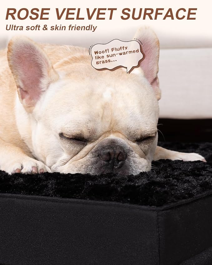 KSIIA Dog Crate Bed Waterproof Dog Bed for Crate Soft Rose Velvet Supportive Kennel Pad for Medium Pets with Removable Washable Cover & Non-Slip Bottom, 29 x 18 Inch, Black