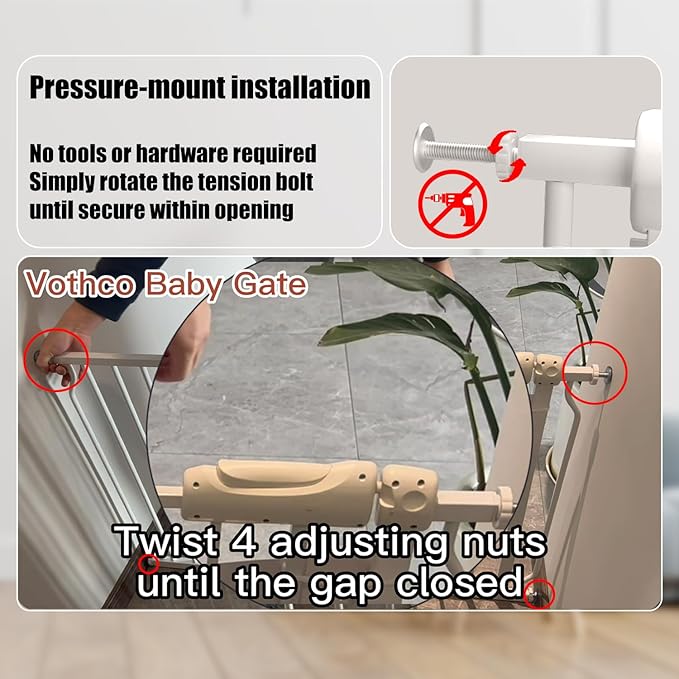 Extra Wide Baby & Dog Gate 62-67 Inch, Pressure Mounted No Drilling, Adjustable Indoor Safety Gate for Stairs & Wide Doorways - Metal Design for Kids and Pets, White