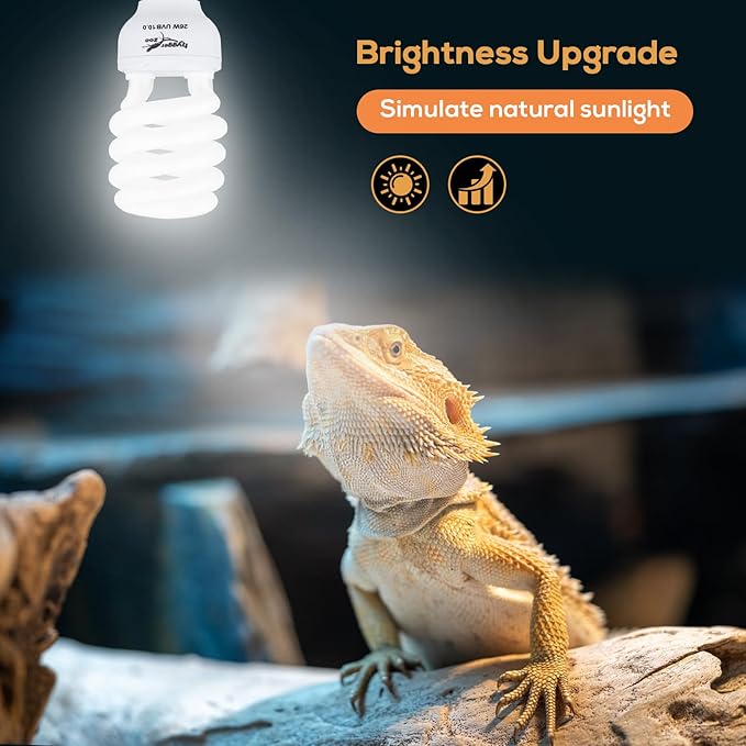 UVB Bulb for Reptiles, 10.0 26W UVB Light for Reptiles, Hygger zoo UVA UVB Reptile Light Bulb Reptile UVB Bulb UVB Light for Bearded Dragon Turtle Lizard Reptile Lamp Terrarium Lamp for Desert Reptile