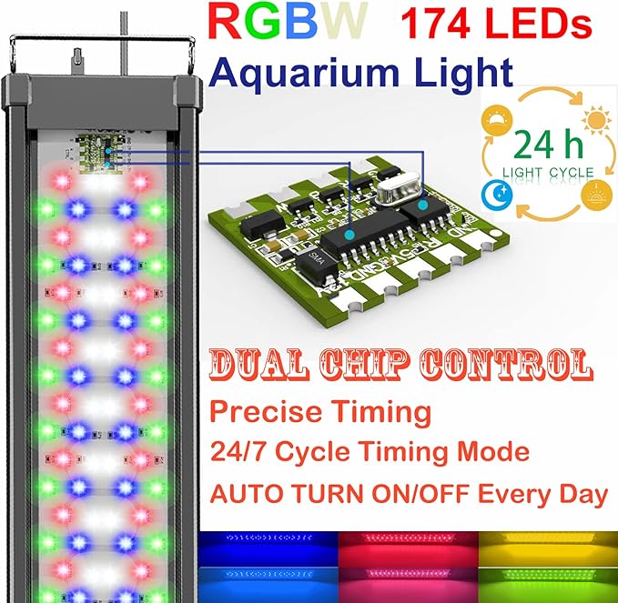 30-40 Inch RGB LED Aquarium Fish Tank Light with Timer 24/7 AUTO ON/Off All Day Mode 44 Keys Remote for Freshwater Saltwater, UL-Listed Adapter