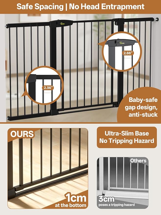 Baby Gate for Indoor Stairs & Doorways: Wide Expandable 27.9-42.1" Metal Safety Gate - Toddler Pets 30" Tall Dog Gate with Easy Install Pressure Mount Dual Lock & 2-Way Swing, Black.