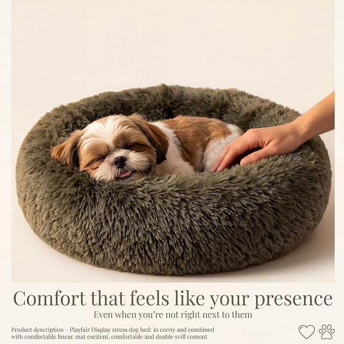 Calming Donut Dogs Beds for Small Dogs Washable,23inch Plush Round Pet Bed for Cozy Sleep,Fluffy Faux Fur Large Cat Bed,Fits up to 25 lbs Pets,Army Green