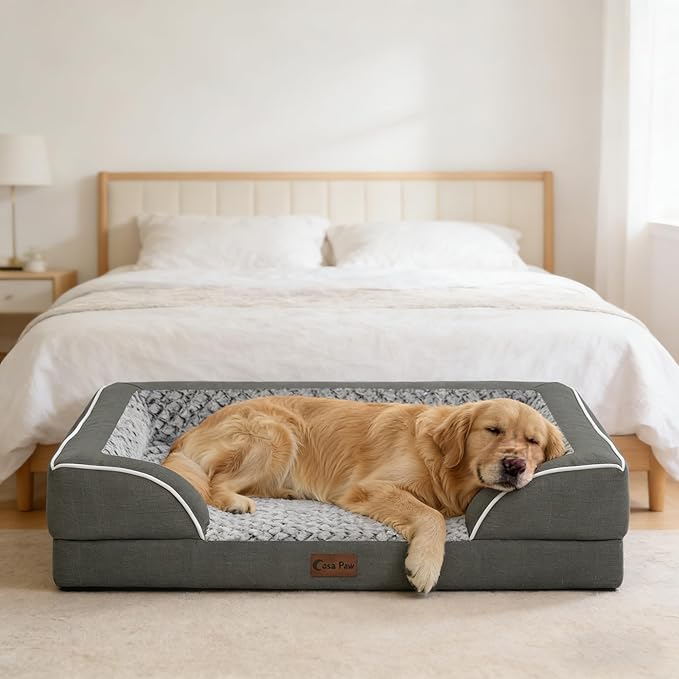 Orthopedic Dog Beds for Extra Large Sized Dogs, Waterproof Memory Foam XL Pet Bed with Sides 48x30Inch, Non-Slip and Egg-Crate Foam Big Dog Couch Bed with Removable Washable Cover, Dark Grey