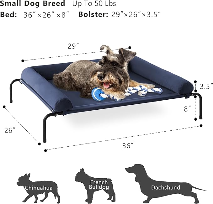 Cooling Elevated Dog Bed, Outdoor Raised Dog Beds, Medium Waterproof Dogs Cot W/Breathable Mesh, Pet Cot W/Portable Removable Bolster