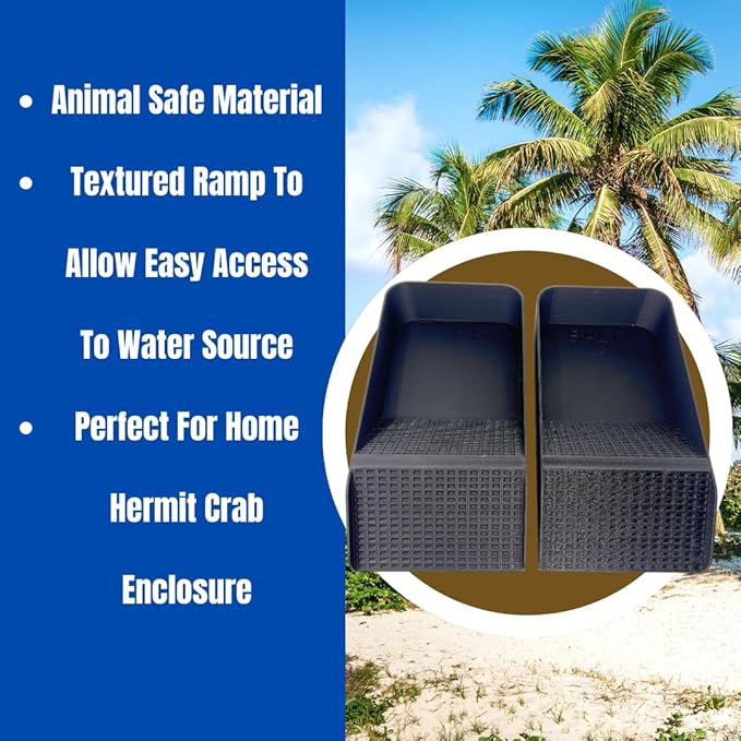 Hermit Crab, Lizard, Turtle, Amphibian XL Watering Pool | Platform Pool Accessory with Access Ramp for Pet Habitats | 9.75" x 5" | Made in USA (X-Large) (Salt + Fresh, Black)