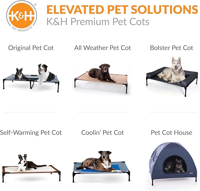 K&H Pet Products Bolster Dog Cot, Cooling Indoor Outdoor Elevated Cot Hammock Dog Bed with Removable Washable Bolsters, Washable Mesh Cover, Raised Metal Frame - Large 42 X 30in Chocolate