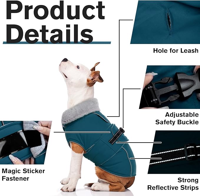 Lelepet Warm Dog Coats for Large Dogs Waterproof Dog Winter Jacket Reflective Pet Fleece Vest Windproof Cold Weather Coats with Adjustable Buckle & Leash Hole, Dark Green, XXL
