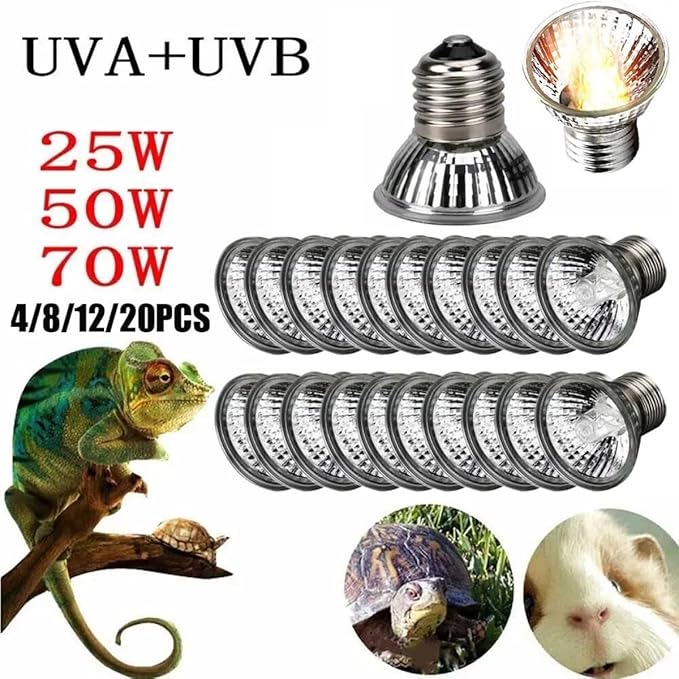 UVA+UVB 25/50/75W Reptile Heat Basking Light Bulb Lamp for Reptiles (50W - 12PCS)