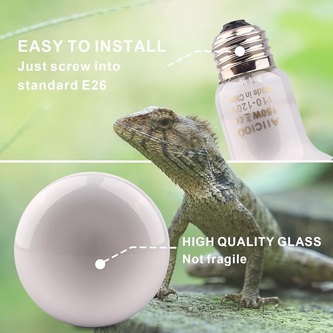 Aiicioo Reptile Basking Light Bulb - 150 Watt Heat Light Bulb 4 Pack for Reptile Heat Lamp Bulb for Bearded Dragon Lizard Turtle Tortoise Daylight Basking