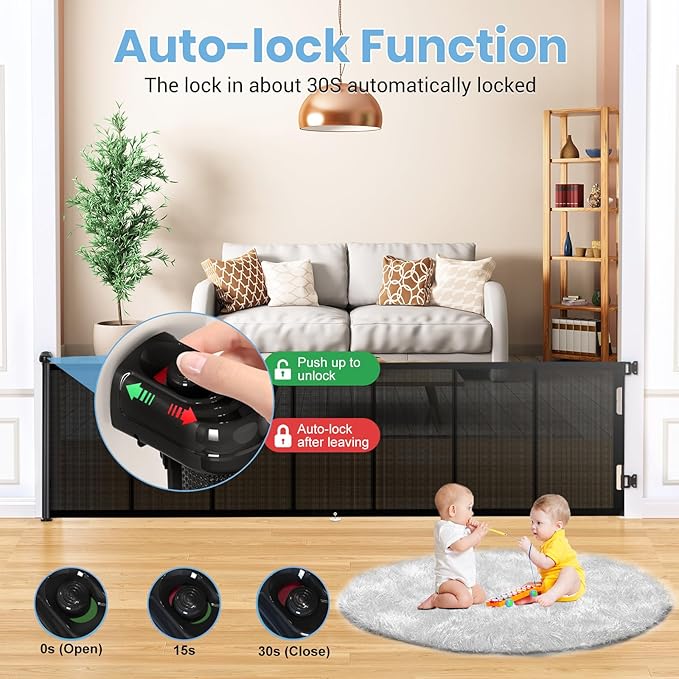 HAMOPY 120 Inch Reinforced Strip Extra Wide Retractable Baby Gate, 33" Tall, Prevent Crawling Through, Wide Extra Long Child Safety Gate for Indoor Baby Fence, Outdoor, Stairs, Deck(Black)