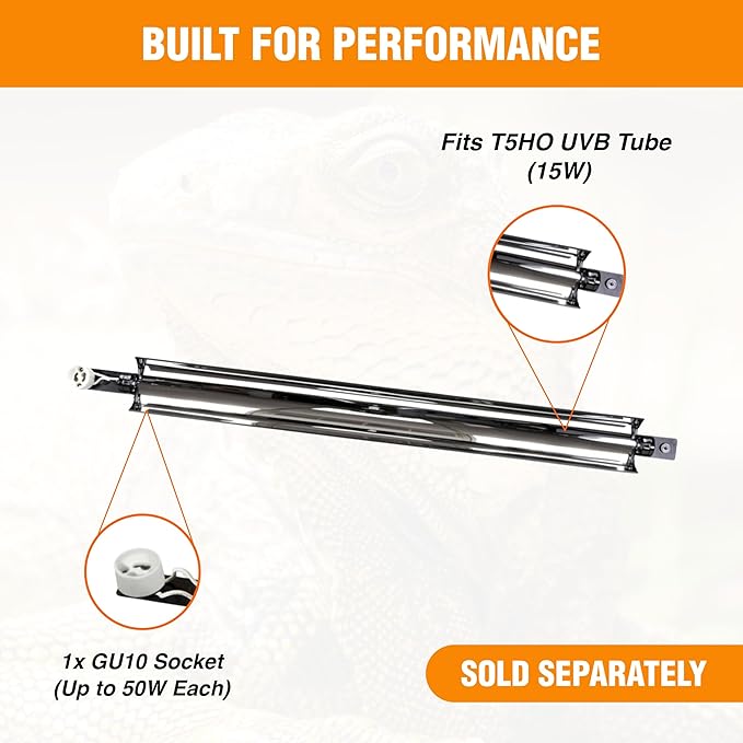 CAROLINACUSTOMCAGES T5HO Single 12” UVB Reptile Light Fixture 15w, Bearded Dragon and Reptile Terrarium Light Fixture