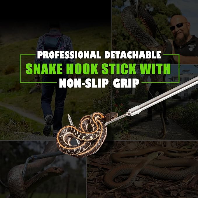 Snake Hook, Snake Grabber Tool Heavy Duty with 42 Inch Extensible Stainless Steel, Snake Tongs Stick for Rattlesnake, Copperhead Snake, Ball Python, Rattle, Cobra, Corn, Rosy Boas