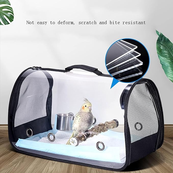 Transparent Parrot Travel Cage, Lightweight & Breathable Bird Carrier for Pets, Portable Travel Cage 14.6×8.3×8.3in