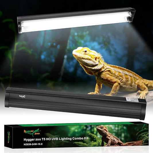 UVB Light for Reptiles Bearded Dragon, T5 UVB Reptile Light Fixture HO UVB Bulb Lighting Combo Kit 10.0 24W UVA UVB Reptile Light Bulb Terrarium Lamp Tube Bar for Snake Gecko Turtle Lizard, 22 Inch