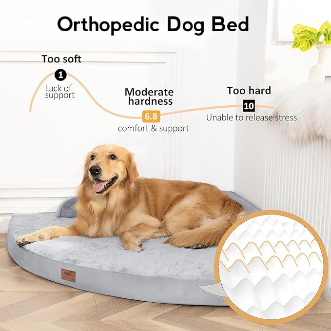 MEKIY Orthopedic Dog Bed for Extra Large Dogs - XXL Egg-Crate Memory Foam Dog Beds with Removable Washable Cover, Waterproof Pet Beds with Non-Slip Bottom, Grey