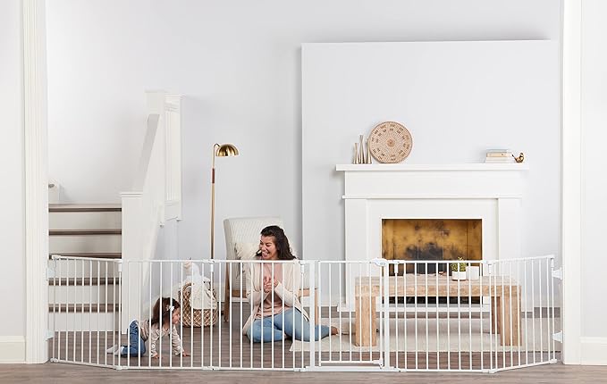 Regalo Safety 144" Super Wide Baby Gate & Play Yard, 2-in-1 Adjustable 6-Panel Safety Gate for Doorways & Large Openings, Hardware Mounted Gate for Babies, Toddlers & Pets