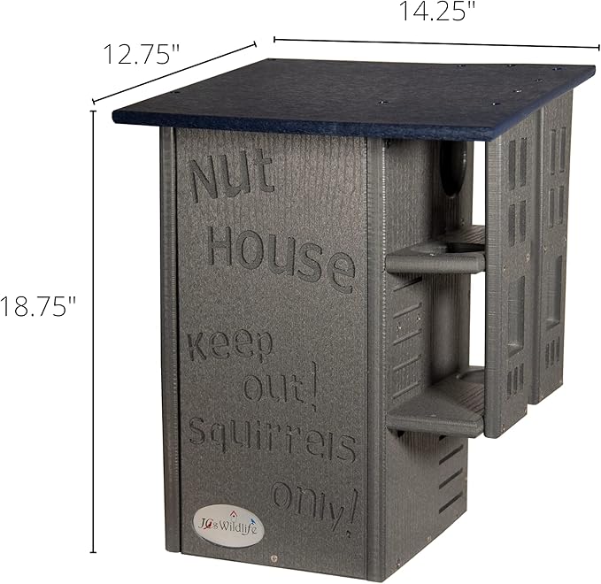 JCS Wildlife Ultimate Wooden Squirrel House, Multi-Tier Squirrel Nesting House with Predator Guards, Weather-Resistant Recycled Poly Lumber, Easy-Clean Tree House for Outside, Blue & Gray