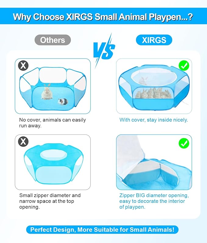 Small Animal Playpen with Cover, Portable Pop Up Pet Enclosure for Rabbits, Guinea Pigs, Hamsters, Chinchillas, Ferrets & Kittens, Indoor Outdoor Waterproof Play Pen, Cage Tent & Chick Brooder Box