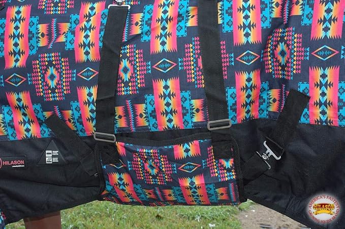Black Aztec 66 in HILASON 1200D Winter Waterproof Poly Horse Turnout Blanket Belly Wrap