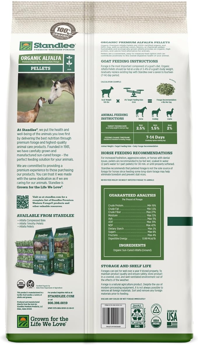 Standlee Organic Alfalfa Pellets for Horses, 40 lbs