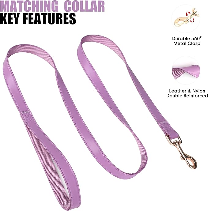 PET ARTIST Soft PU Leather Dog Collar and Leash Set, Bright & Stylish 5FT PU Leather Leash and Collar Set, Durable Pet Collars with Quick Release Metal Buckle for Large Dogs,Purple,L(16-27")