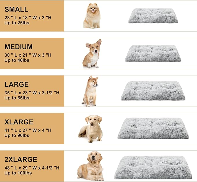 BFPETHOME Dog Beds for Large Dogs, Plush Dog Crate Bed Fluffy Cozy Kennel Pad for Sleeping &Ease Anxiety, Washable Pet Mats with Anti-Slip Bottom for Large Medium Dogs, Pet Bed, Grey