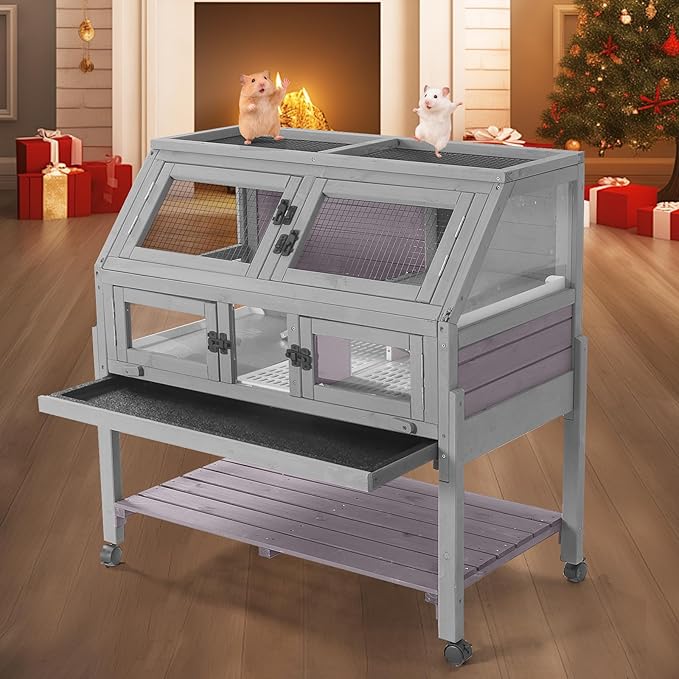 Large Guinea Pig Cage with 4 Support Feet & Wheels, Anti-Chew Small Animal Cage for Hamsters, Rats, Chinchillas, Includes Deep Leakproof Tray