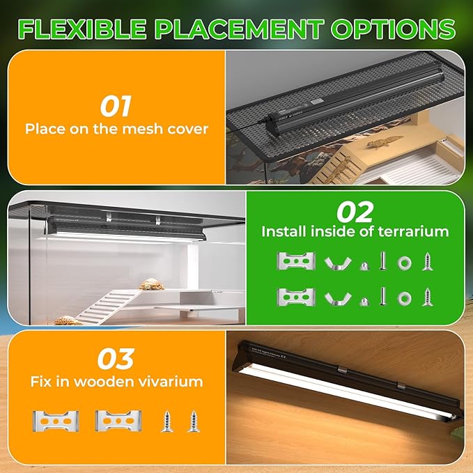 Lustaled 22inch 24W T5 UVB Reptile Light Combo Kit for Tropical & Desert Reptiles, Switchable UVB 5.0, UVB 10.0, Reptile Lamp Terrarium Hood UVB Light for Bearded Dragon, Lizards, Chameleon, Turtle
